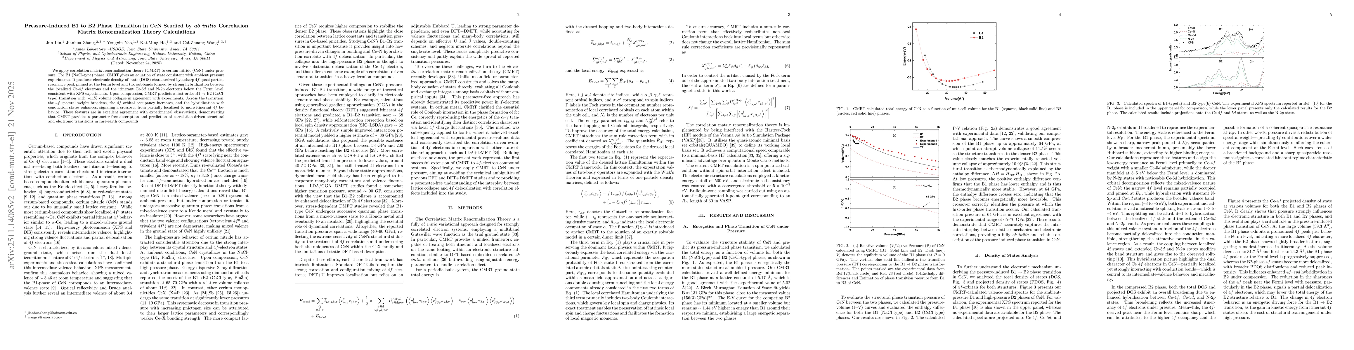 Thumbnail for Pressure-Induced B1 to B2 Phase Transition in CeN Studied by ab initio Correlation Matrix Renormalization Theory Calculations