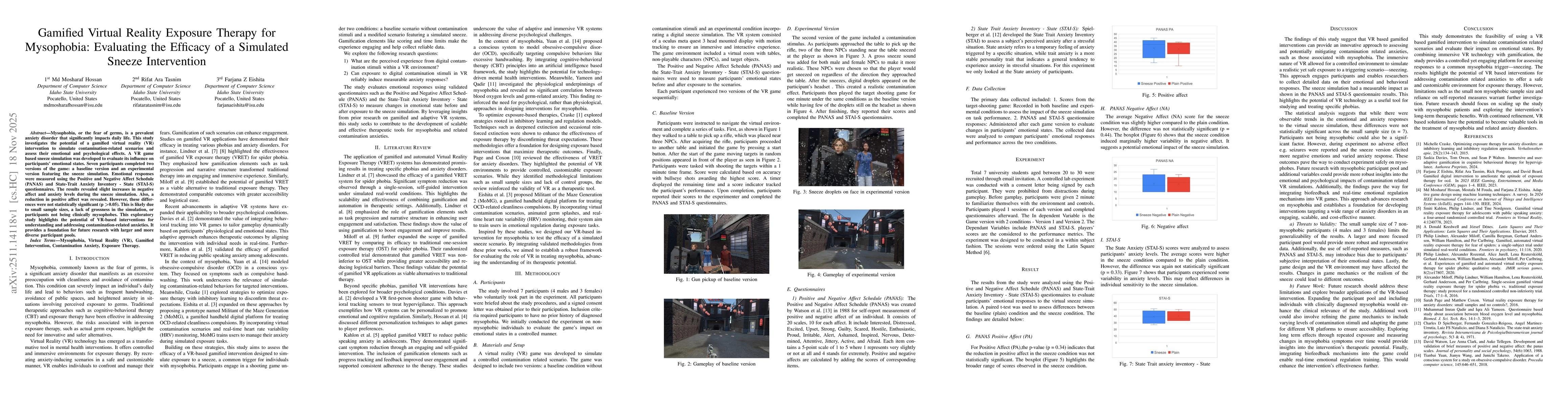 Thumbnail for Gamified Virtual Reality Exposure Therapy for Mysophobia: Evaluating the Efficacy of a Simulated Sneeze Intervention