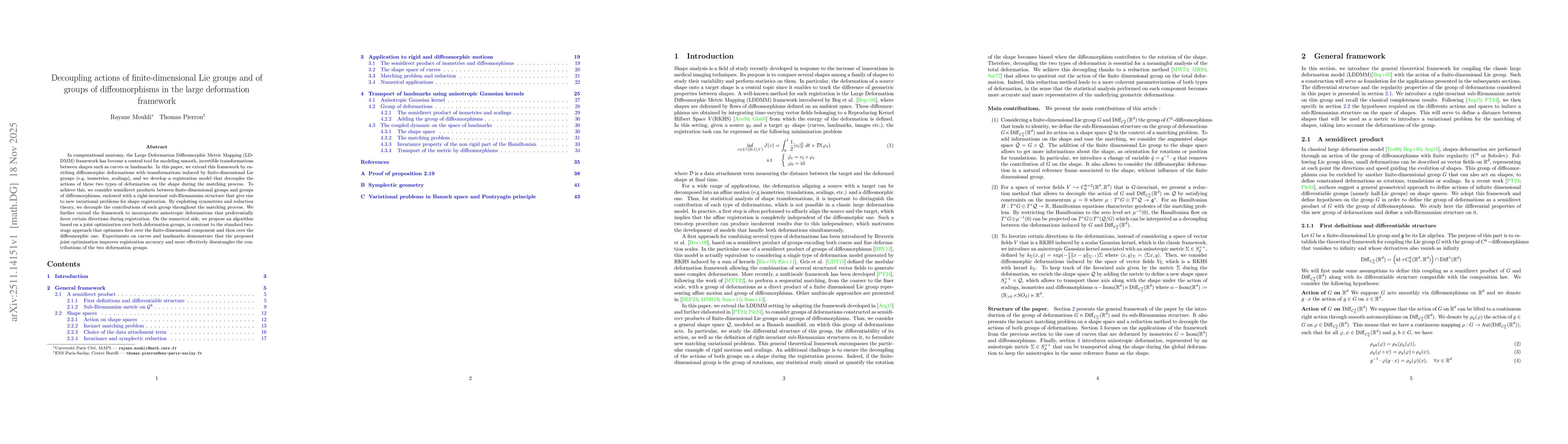 Thumbnail for Decoupling actions of finite-dimensional Lie groups and of groups of diffeomorphisms in the large deformation framework