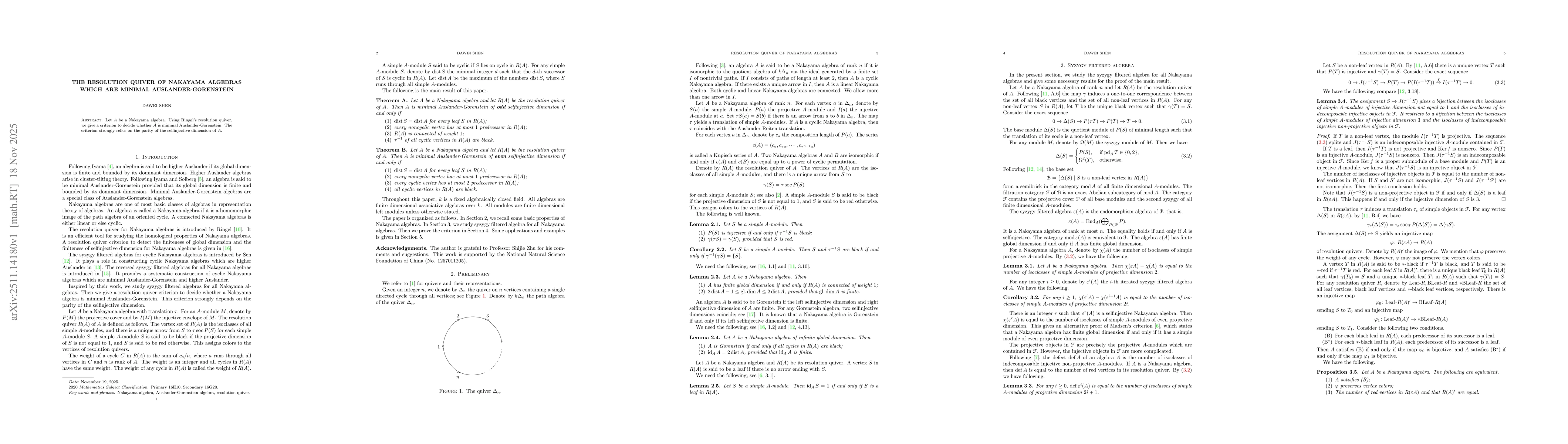 Thumbnail for The resolution quiver of Nakayama algebras which are minimal Auslander-Gorenstein