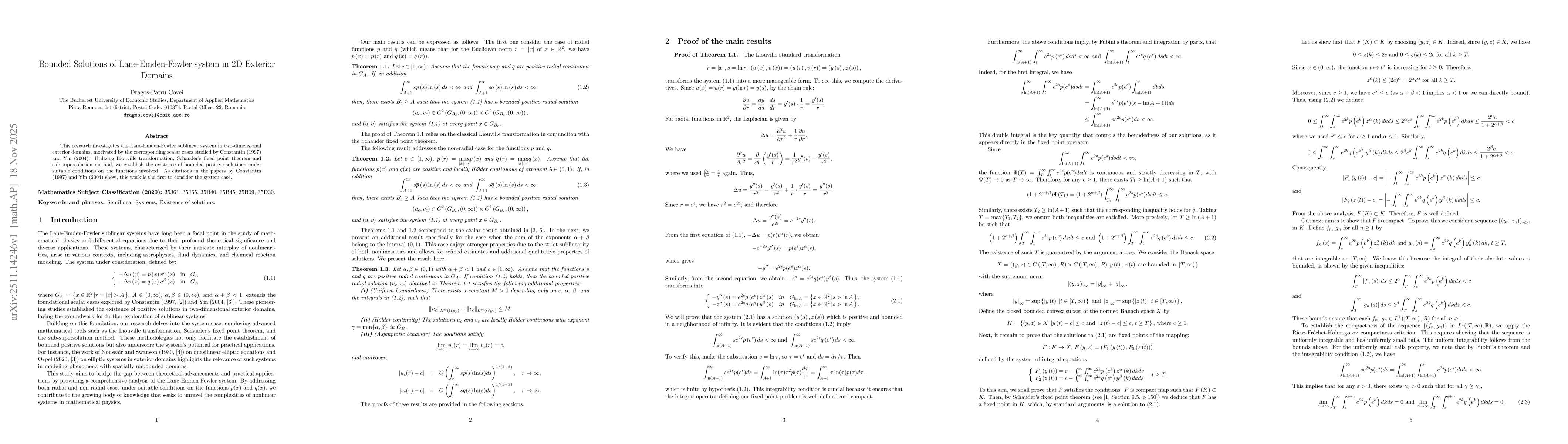 Thumbnail for Bounded Solutions of Lane-Emden-Fowler system in 2D Exterior Domains