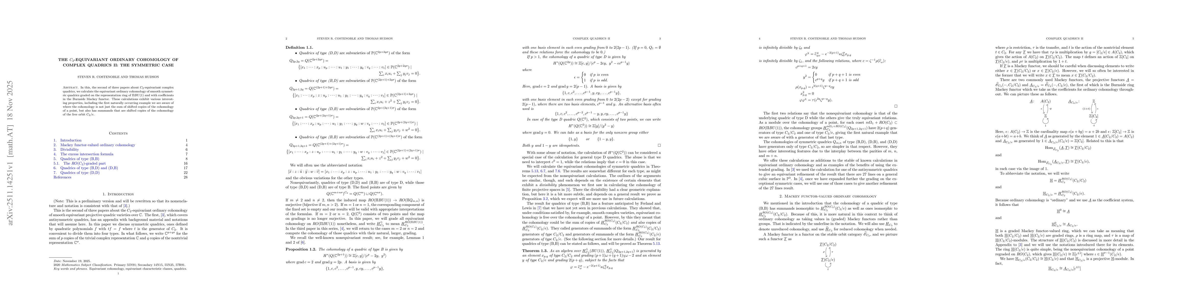 Thumbnail for The $C_2$-equivariant ordinary cohomology of complex quadrics II: The symmetric case