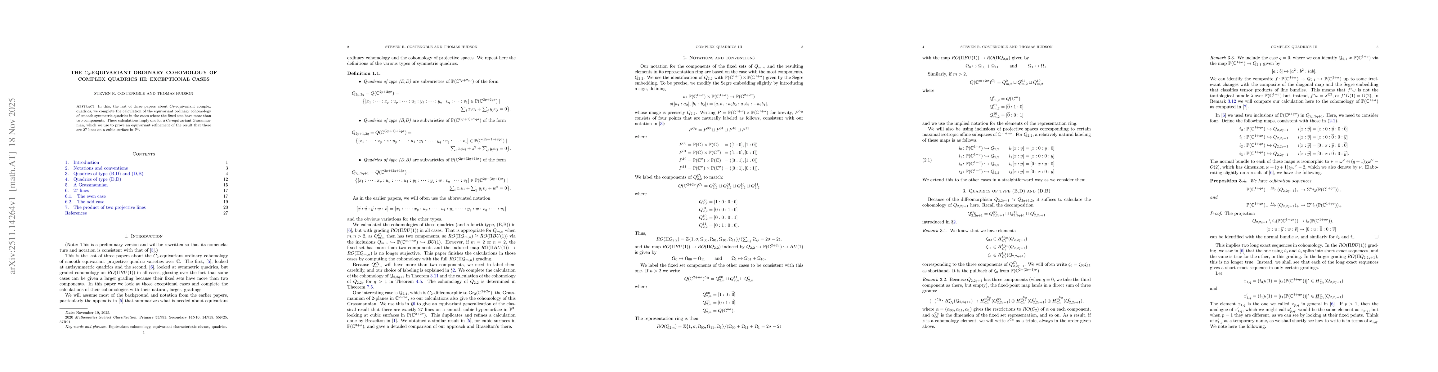 Thumbnail for The $C_2$-equivariant ordinary cohomology of complex quadrics III: Exceptional cases