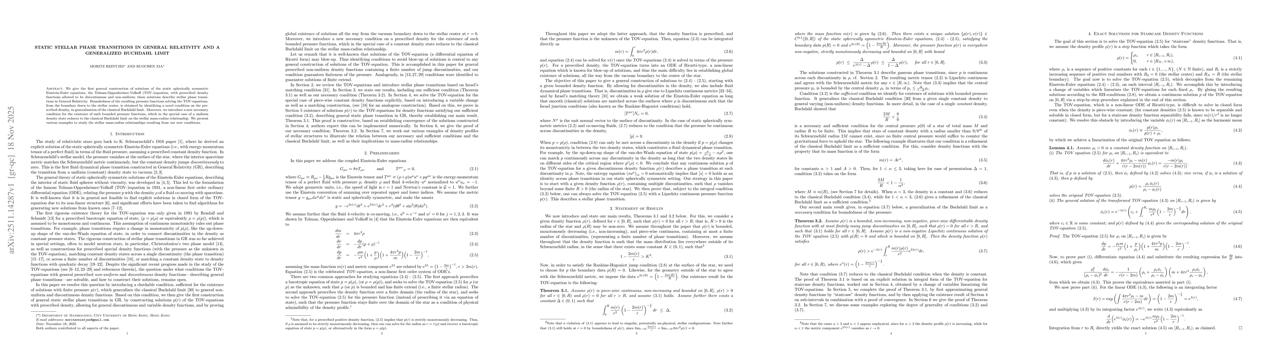 Thumbnail for Static Stellar Phase Transitions in General Relativity and a Generalized Buchdahl Limit