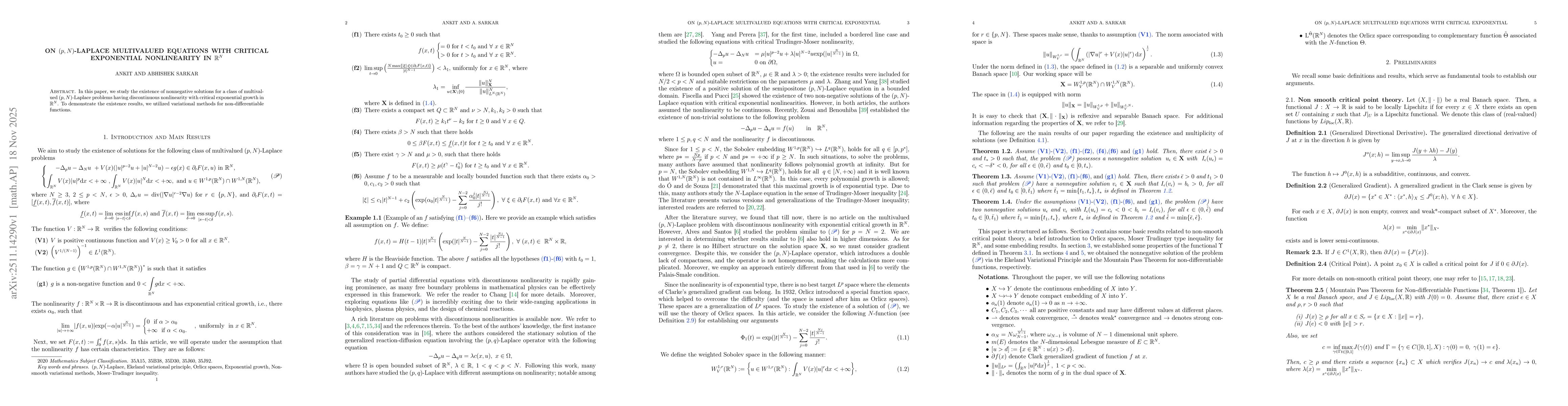 Thumbnail for On $(p,N)$-Laplace multivalued equations with critical exponential nonlinearity in $\mathbb{R}^N$