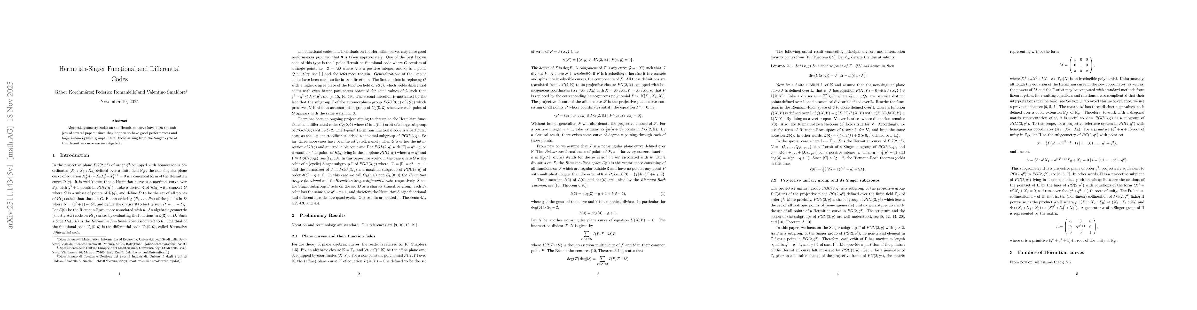 Thumbnail for Hermitian-Singer Functional and Differential Codes