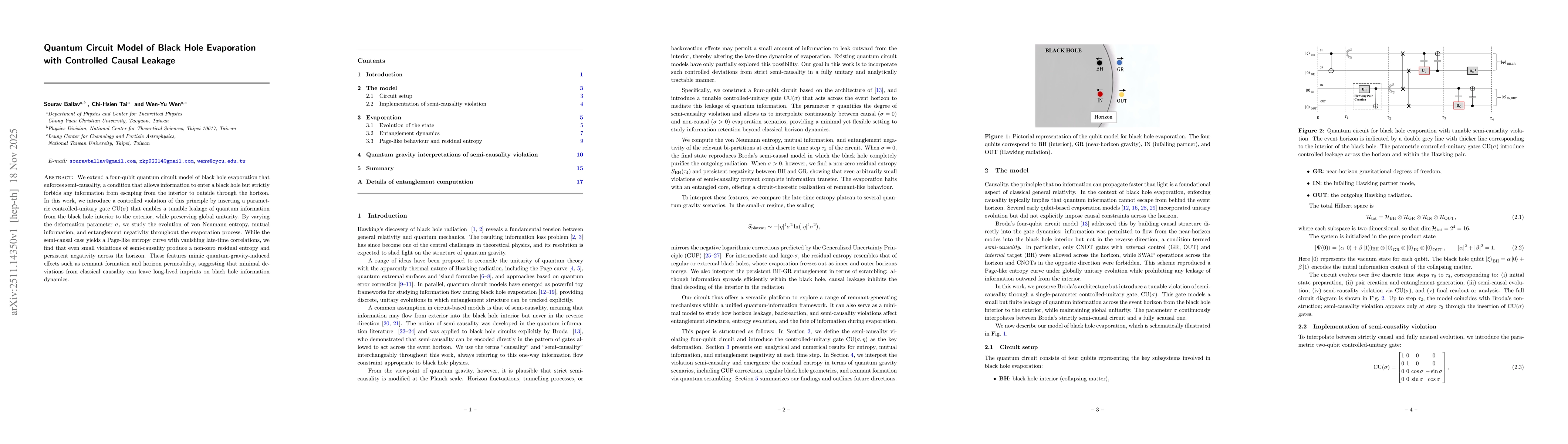 Thumbnail for Quantum Circuit Model of Black Hole Evaporation with Controlled Causal Leakage