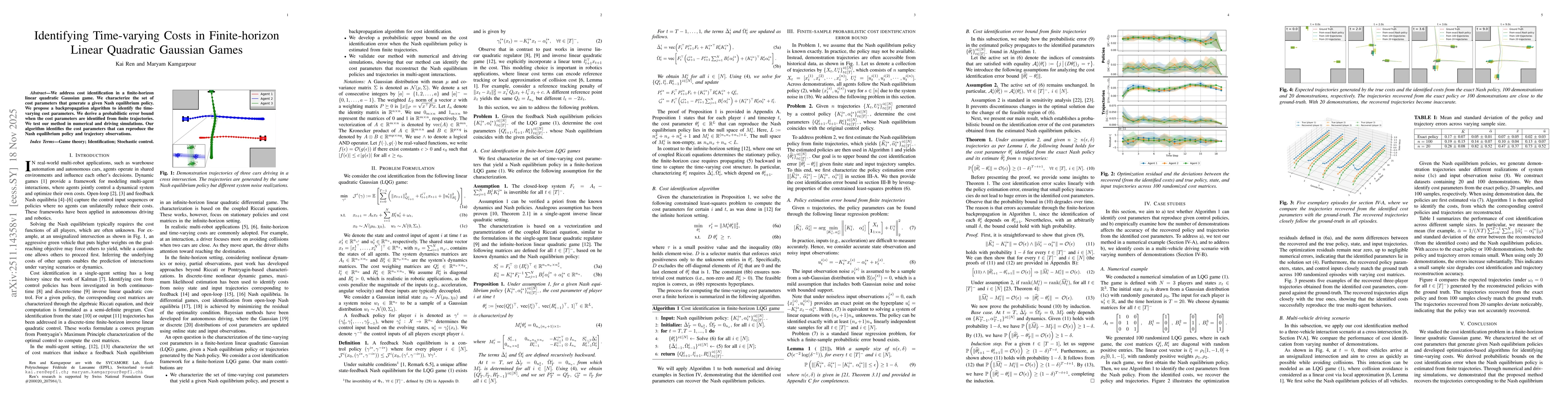 Thumbnail for Identifying Time-varying Costs in Finite-horizon Linear Quadratic Gaussian Games