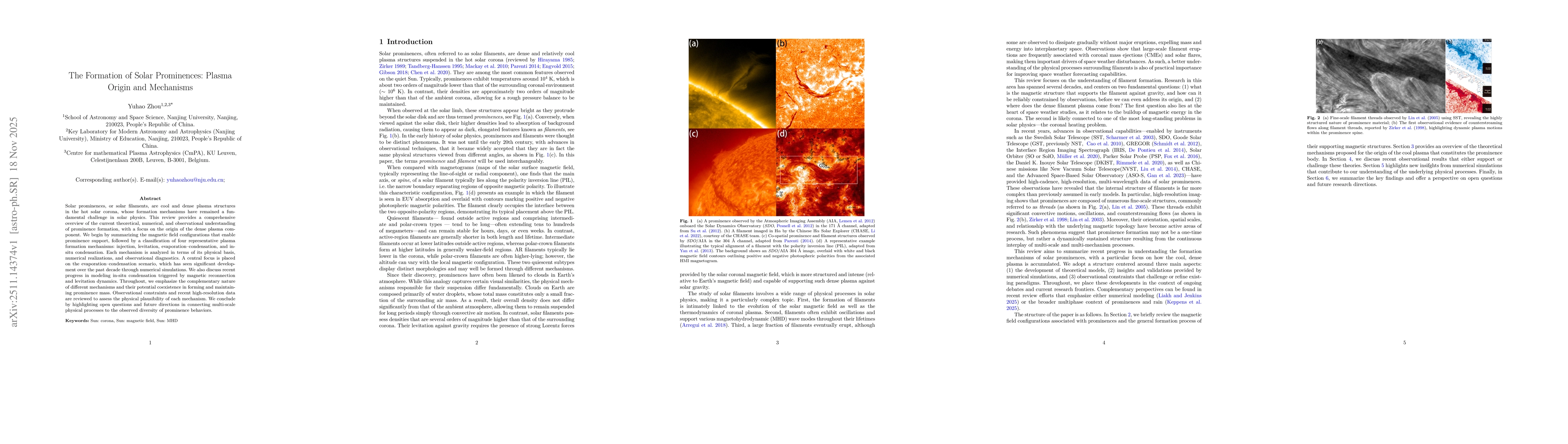 Thumbnail for The Formation of Solar Prominences: Plasma Origin and Mechanisms