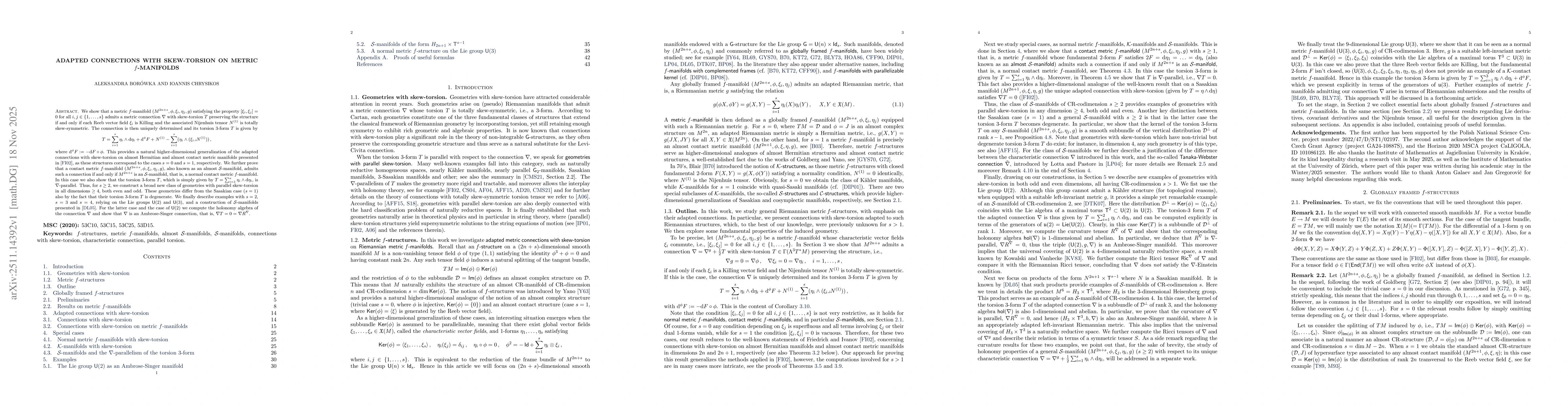 Thumbnail for Adapted connections with skew-torsion on metric $f$-manifolds
