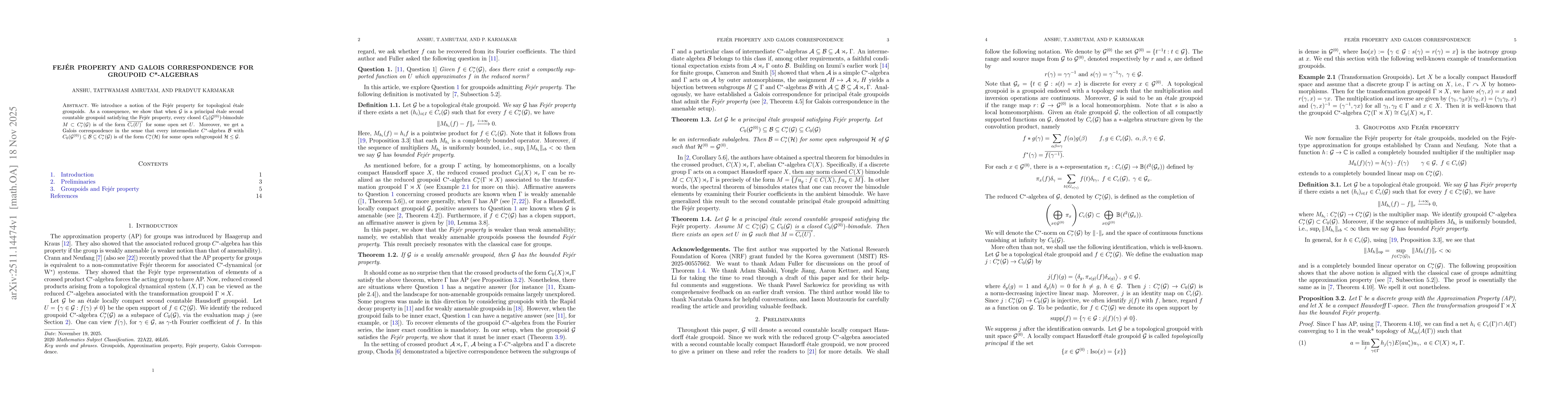Thumbnail for Fejér property and Galois correspondence for groupoid $C^*$-algebras