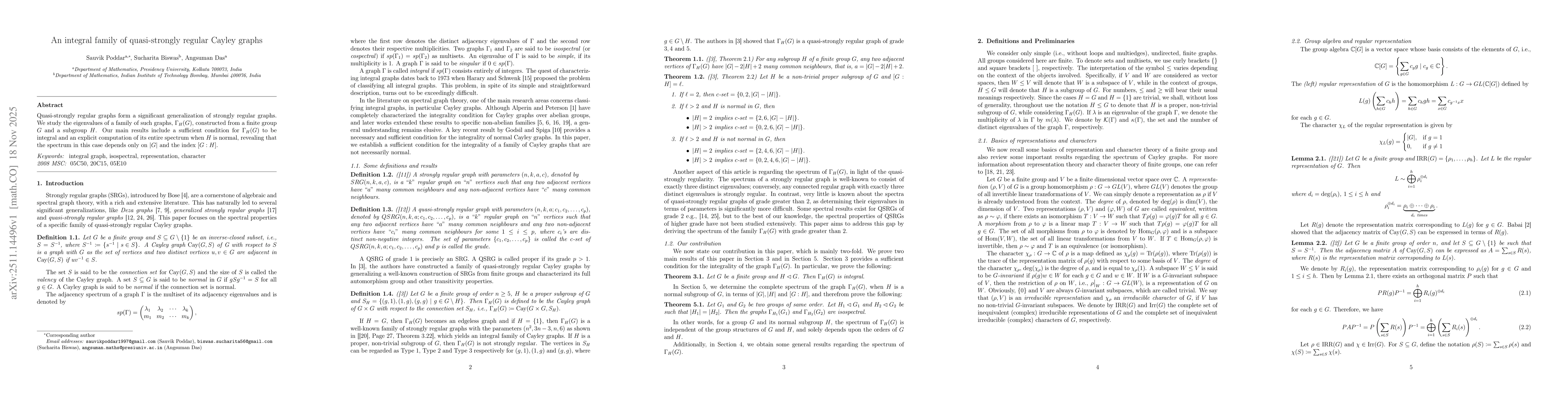 Thumbnail for An integral family of quasi-strongly regular Cayley graphs