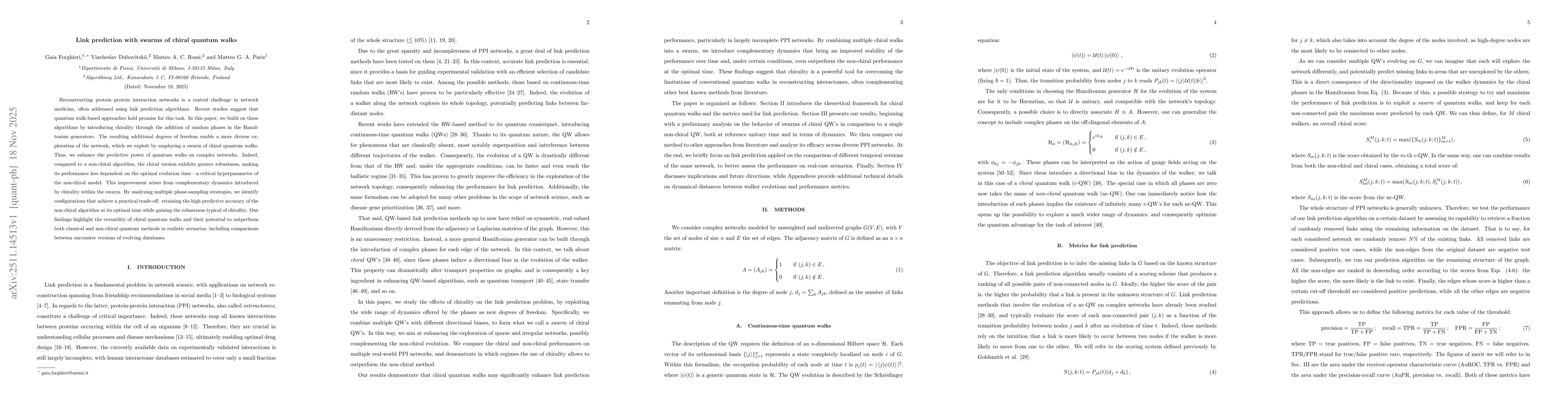 Thumbnail for Link prediction with swarms of chiral quantum walks