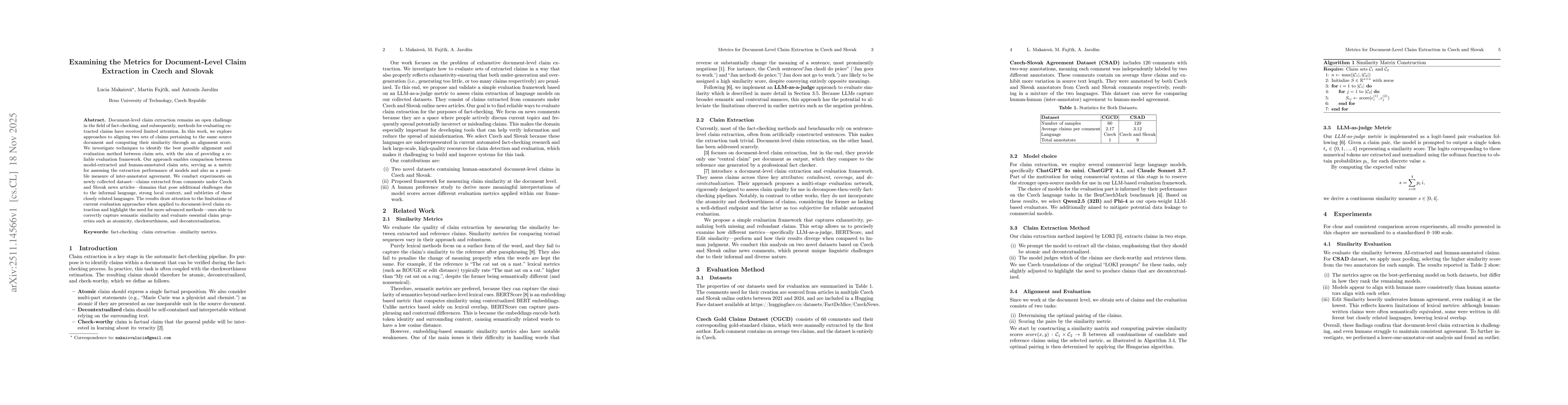 Thumbnail for Examining the Metrics for Document-Level Claim Extraction in Czech and Slovak