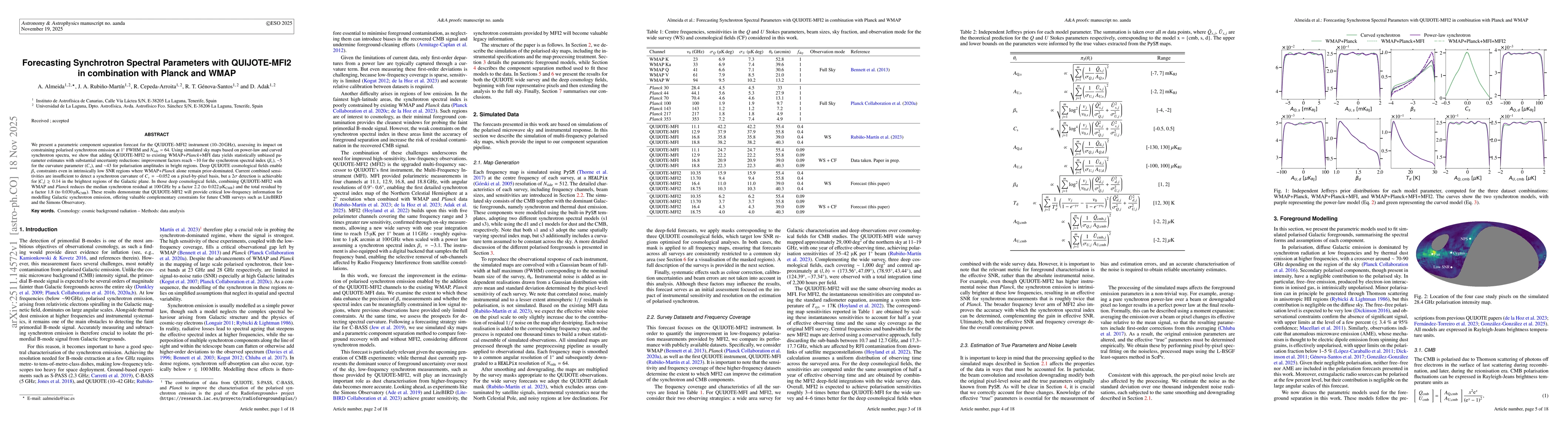 Thumbnail for Forecasting Synchrotron Spectral Parameters with QUIJOTE-MFI2 in combination with Planck and WMAP