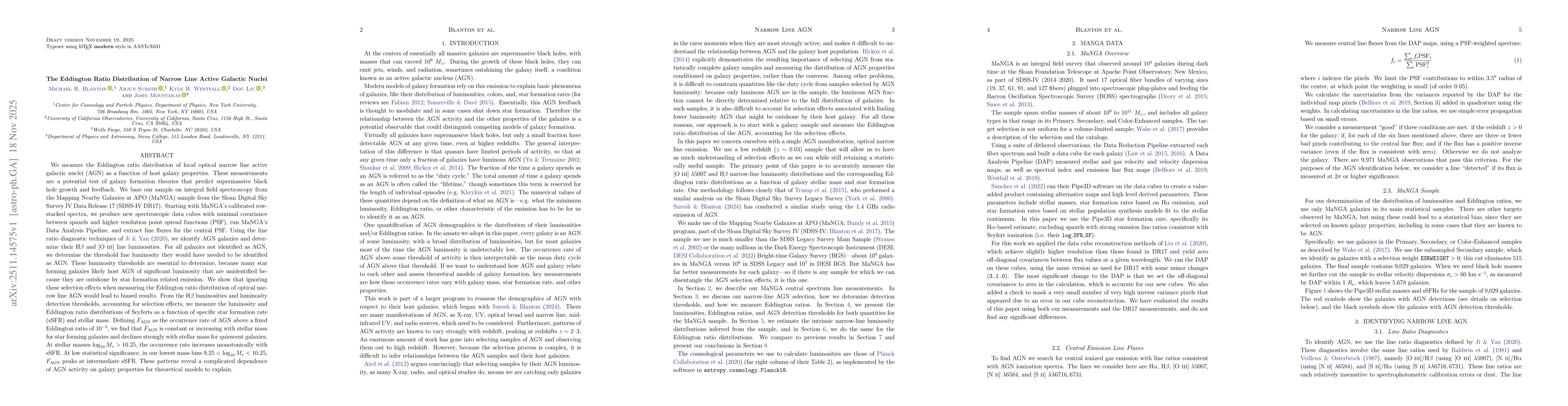 Thumbnail for The Eddington Ratio Distribution of Narrow Line Active Galactic Nuclei