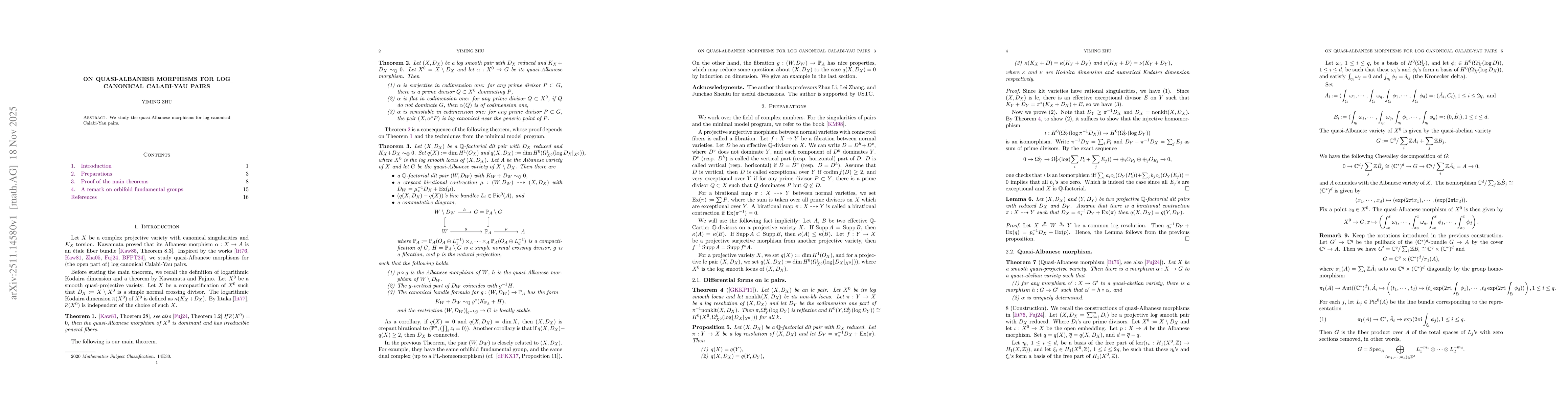 Thumbnail for On quasi-Albanese morphisms for log canonical Calabi-Yau pairs