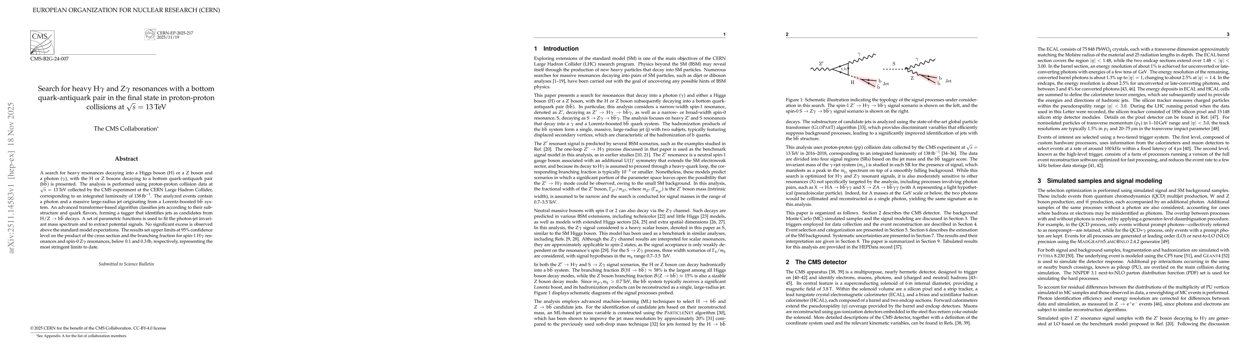 Thumbnail for Search for heavy H$γ$ and Z$γ$ resonances with a bottom quark-antiquark pair in the final state in proton-proton collisions at $\sqrt{s}$ = 13 TeV