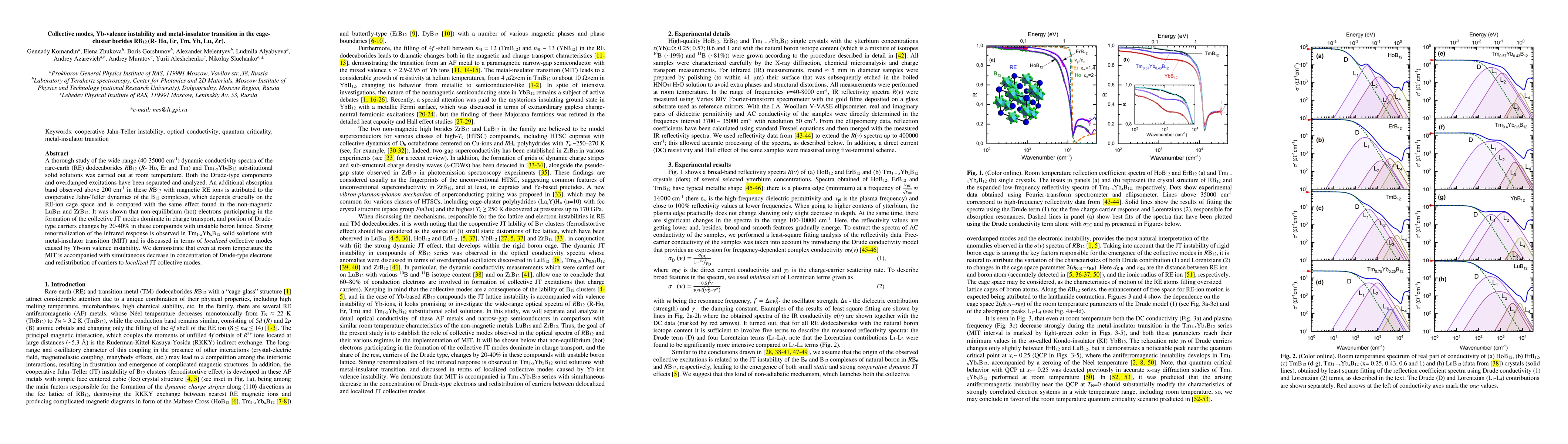 Thumbnail for Collective modes, Yb-valence instability and metal-insulator transition in the cage-cluster borides RB12 (R- Ho, Er, Tm, Yb, Lu, Zr)