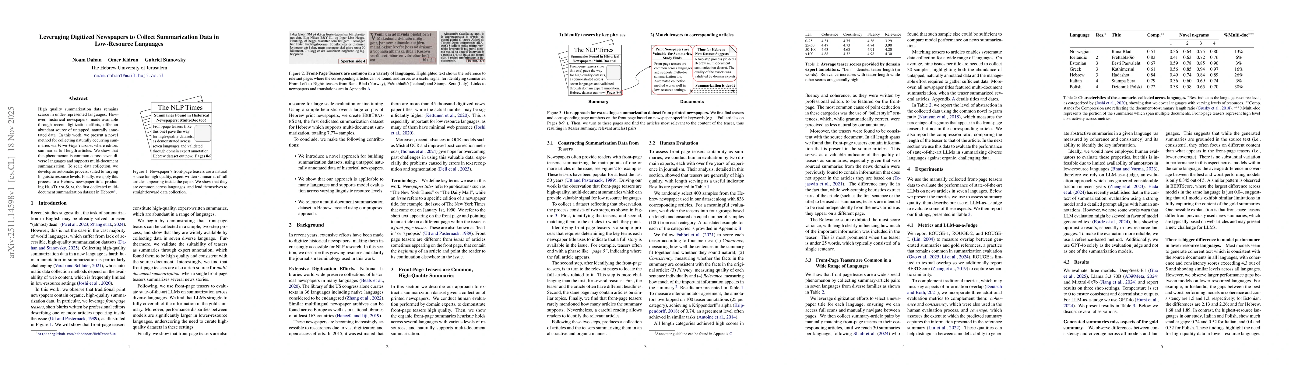 Thumbnail for Leveraging Digitized Newspapers to Collect Summarization Data in Low-Resource Languages