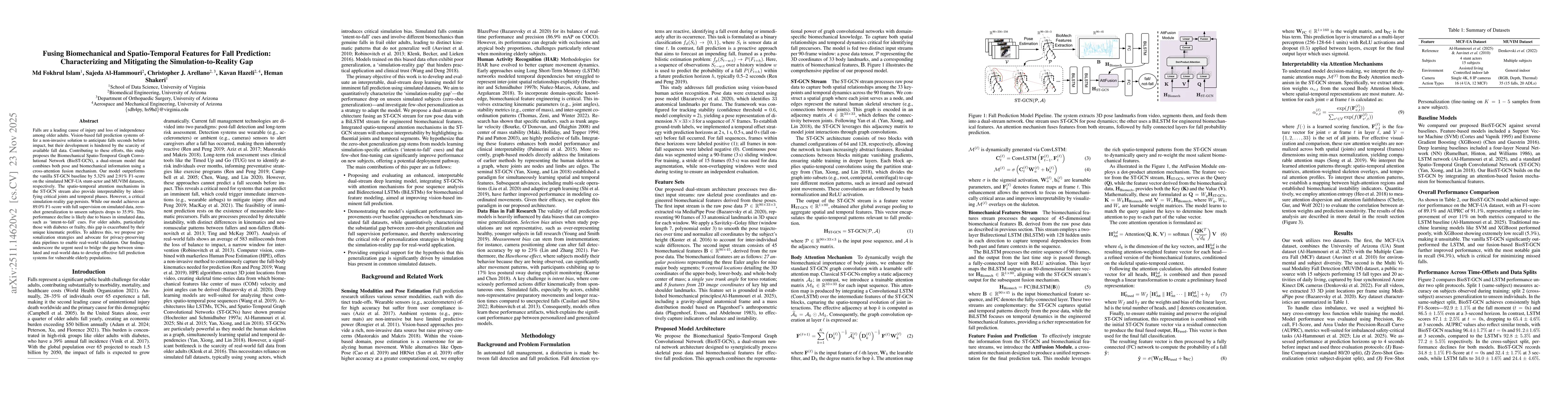 Thumbnail for Fusing Biomechanical and Spatio-Temporal Features for Fall Prediction: Characterizing and Mitigating the Simulation-to-Reality Gap