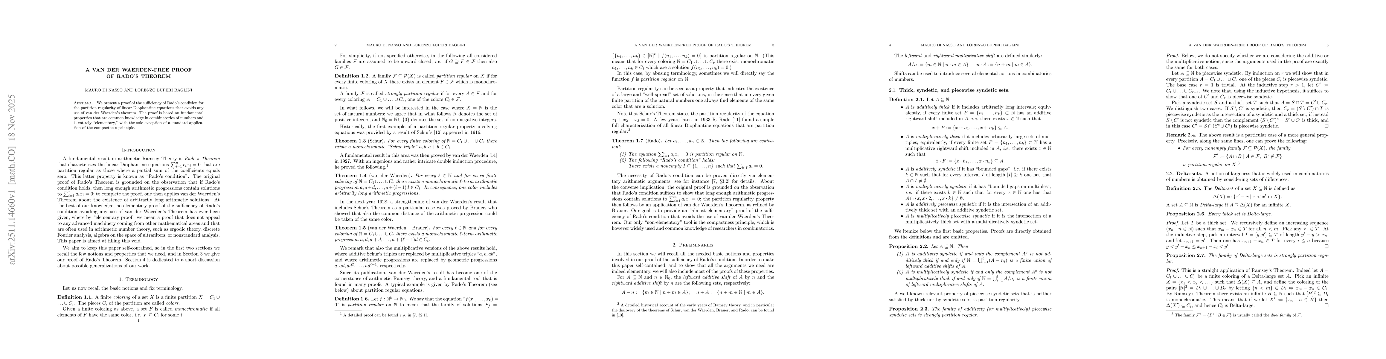Thumbnail for A Van der Waerden-free proof of Rado's theorem