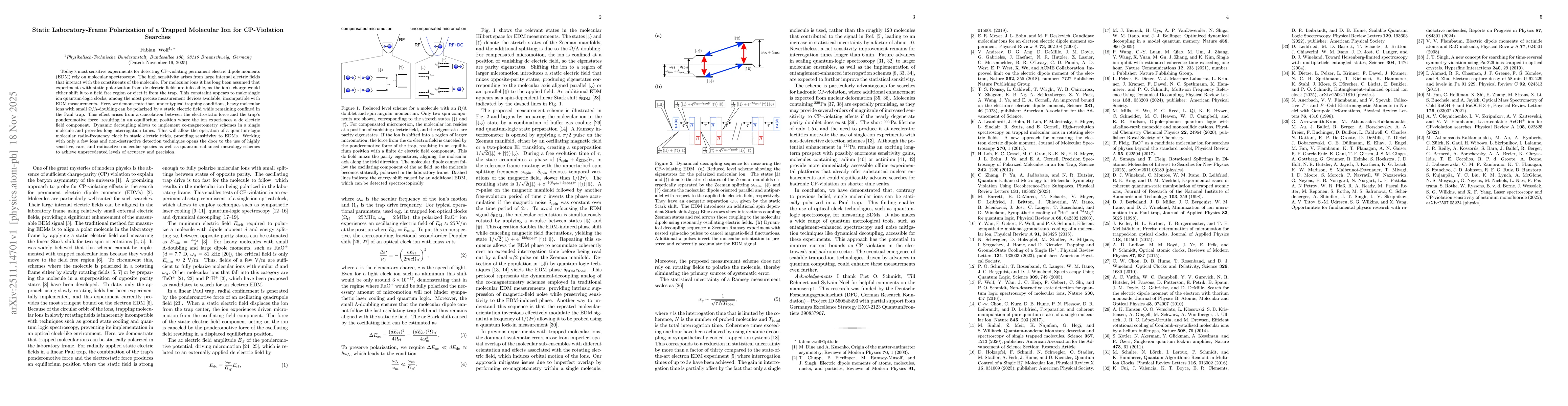 Thumbnail for Static Laboratory-Frame Polarization of a Trapped Molecular Ion for CP-Violation Searches