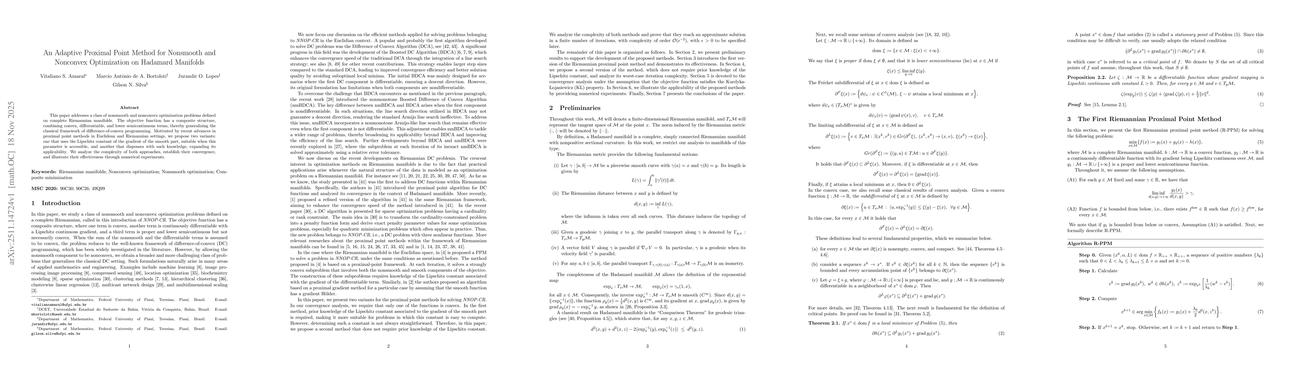 Thumbnail for An Adaptive Proximal Point Method for Nonsmooth and Nonconvex Optimization on Hadamard Manifolds