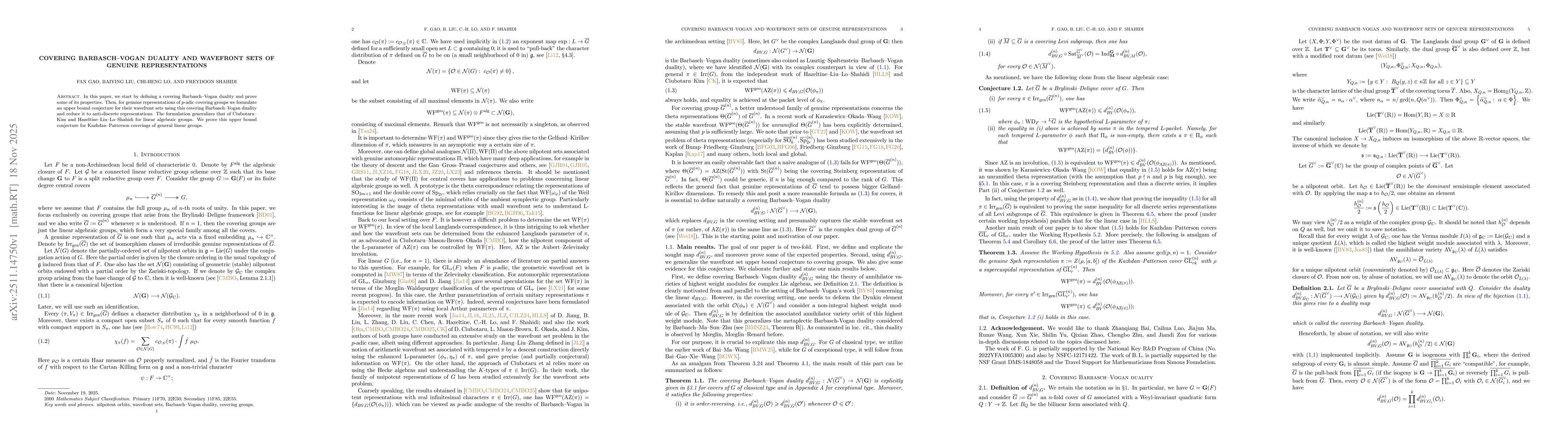 Thumbnail for Covering Barbasch-Vogan duality and wavefront sets of genuine representations