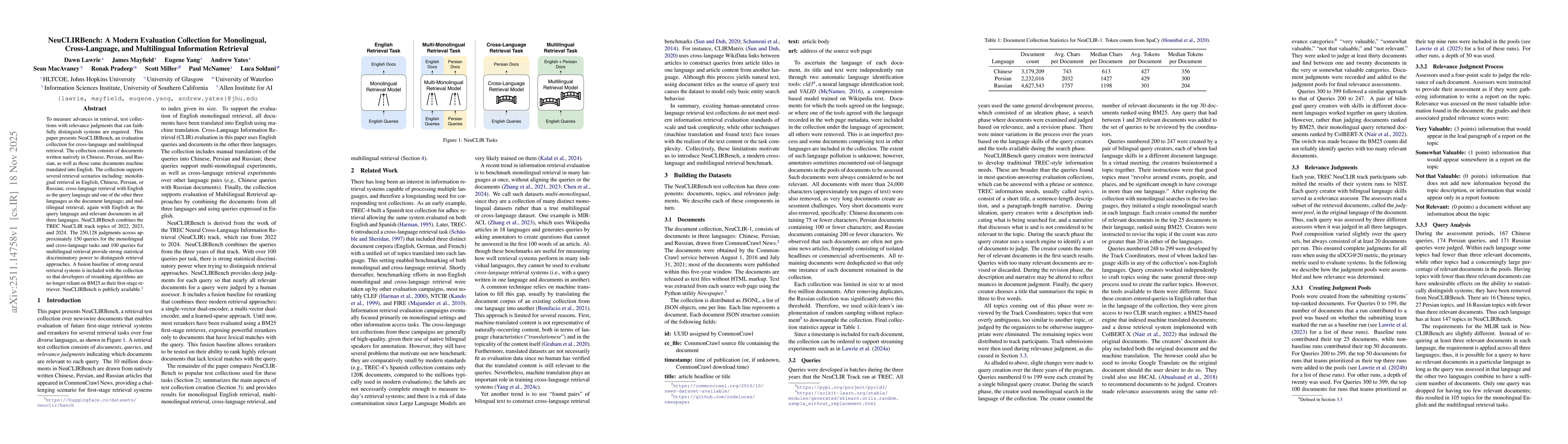 Thumbnail for NeuCLIRBench: A Modern Evaluation Collection for Monolingual, Cross-Language, and Multilingual Information Retrieval