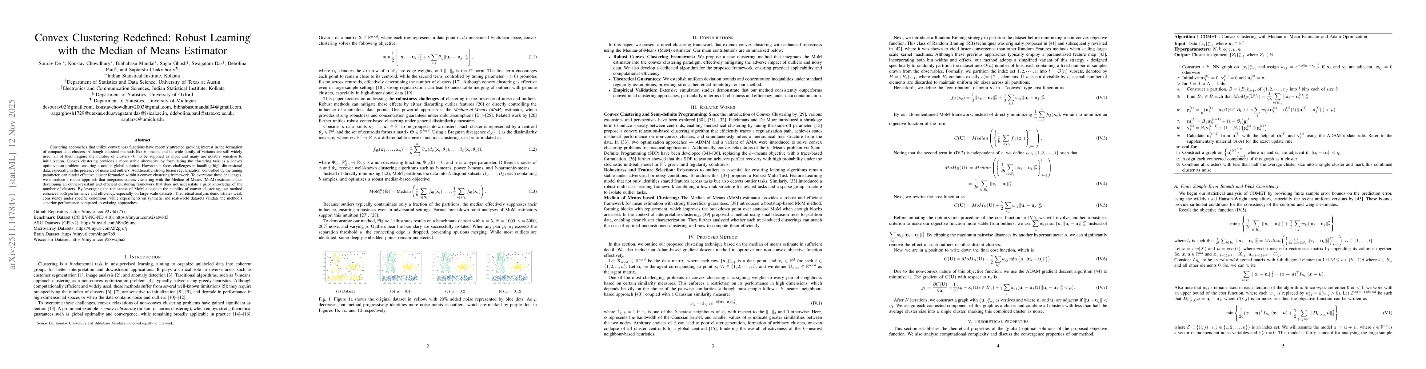 Thumbnail for Convex Clustering Redefined: Robust Learning with the Median of Means Estimator