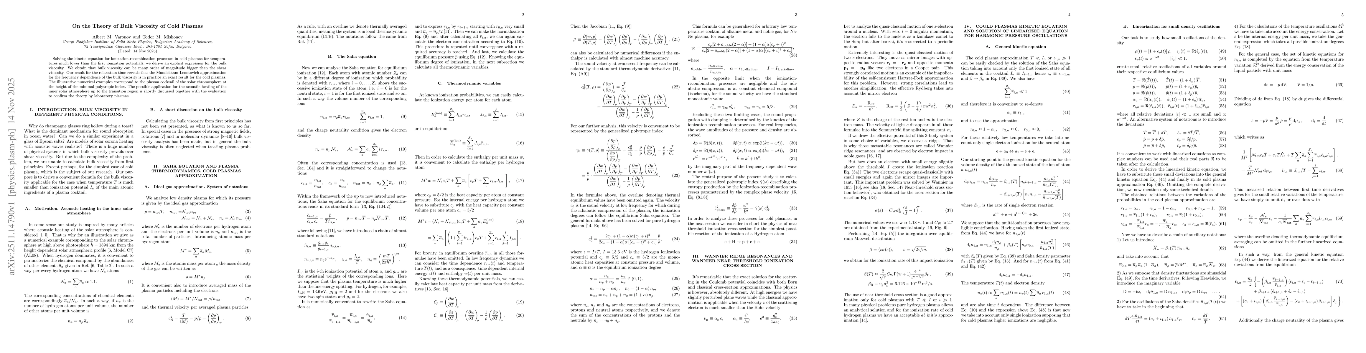 Thumbnail for On the Theory of Bulk Viscosity of Cold Plasmas
