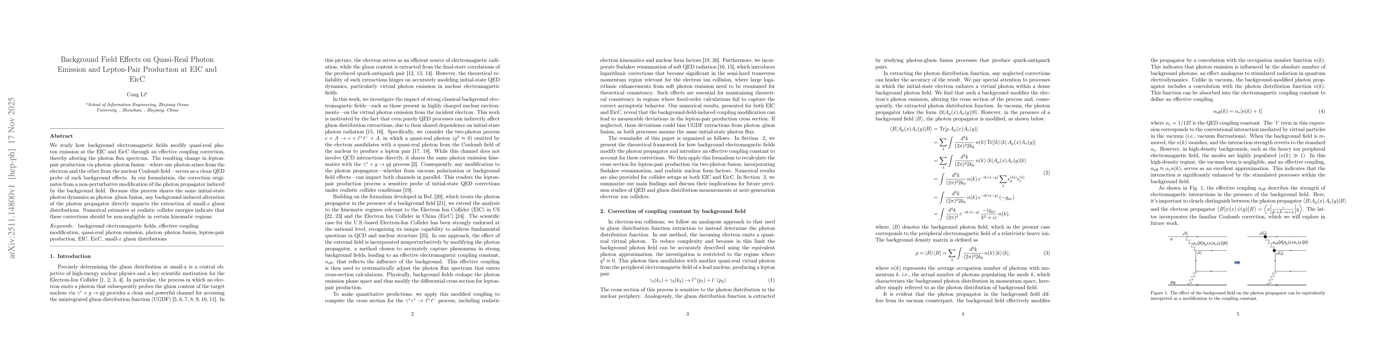 Thumbnail for Background Field Effects on Quasi-Real Photon Emission and Lepton-Pair Production at EIC and EicC