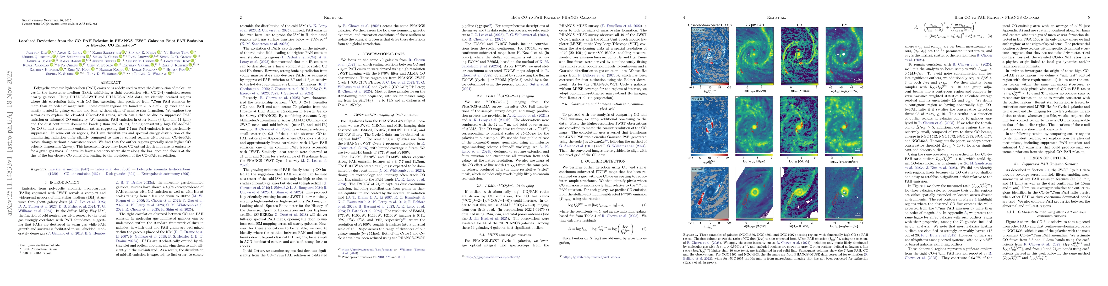 Thumbnail for Localized Deviations from the CO-PAH Relation in PHANGS-JWST Galaxies: Faint PAH Emission or Elevated CO Emissivity?