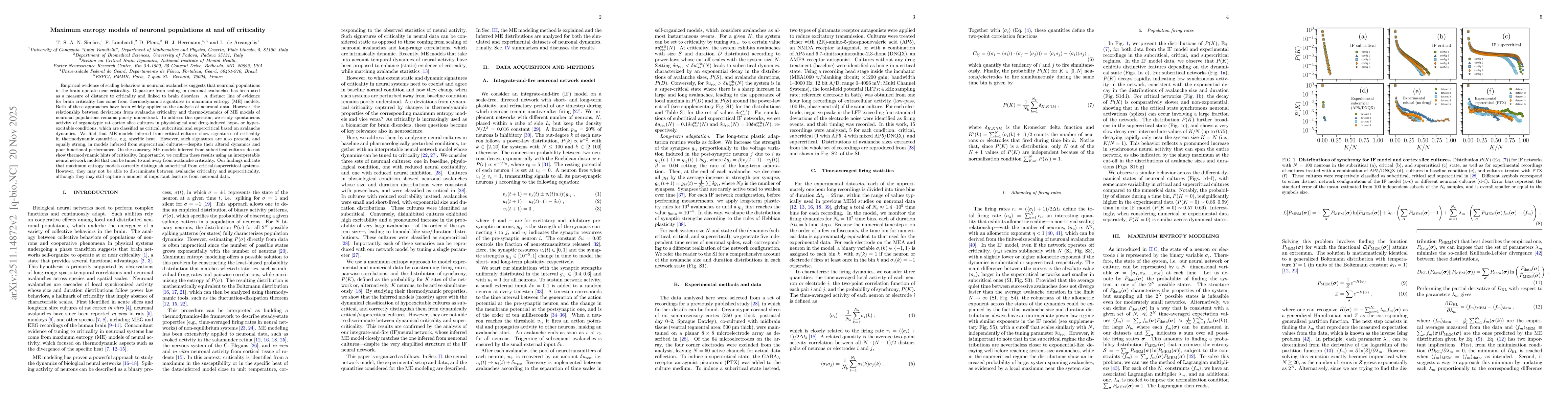 Thumbnail for Maximum entropy models of neuronal populations at and off criticality