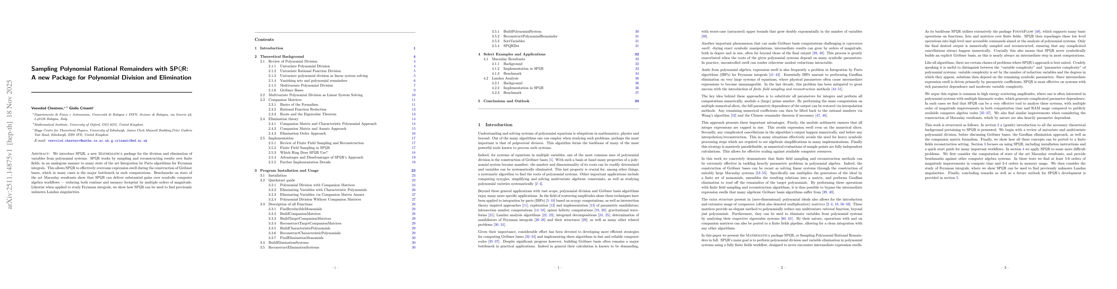 Thumbnail for Sampling Polynomial Rational Remainders with SP$\mathbb{Q}$R: A new Package for Polynomial Division and Elimination