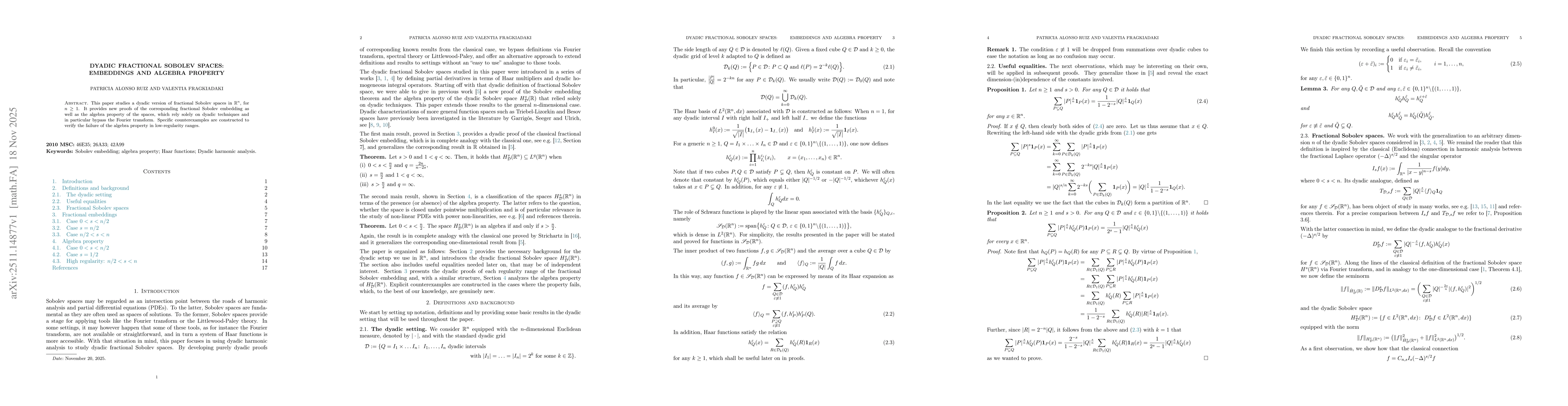 Thumbnail for Dyadic fractional Sobolev spaces: Embeddings and algebra property