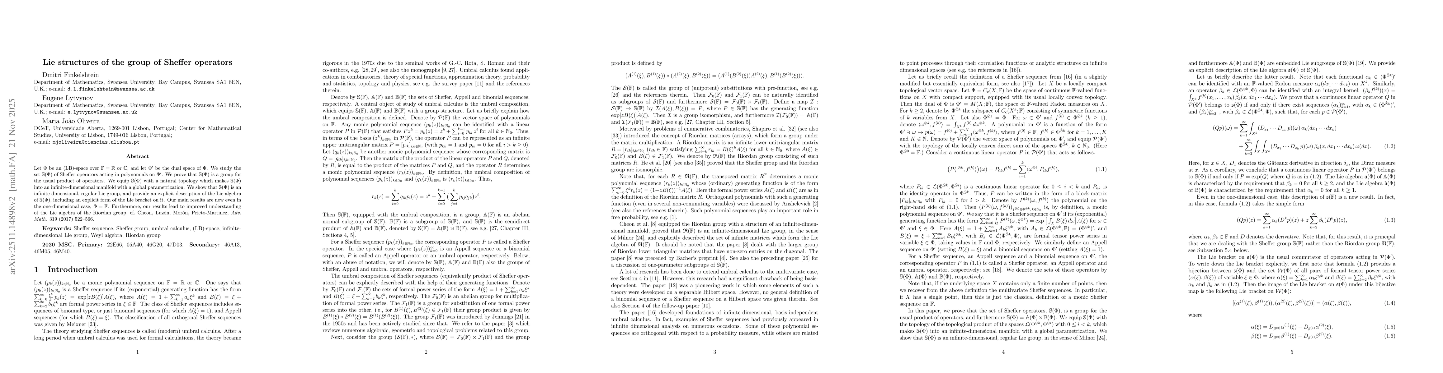 Thumbnail for Lie structures of the group of Sheffer operators