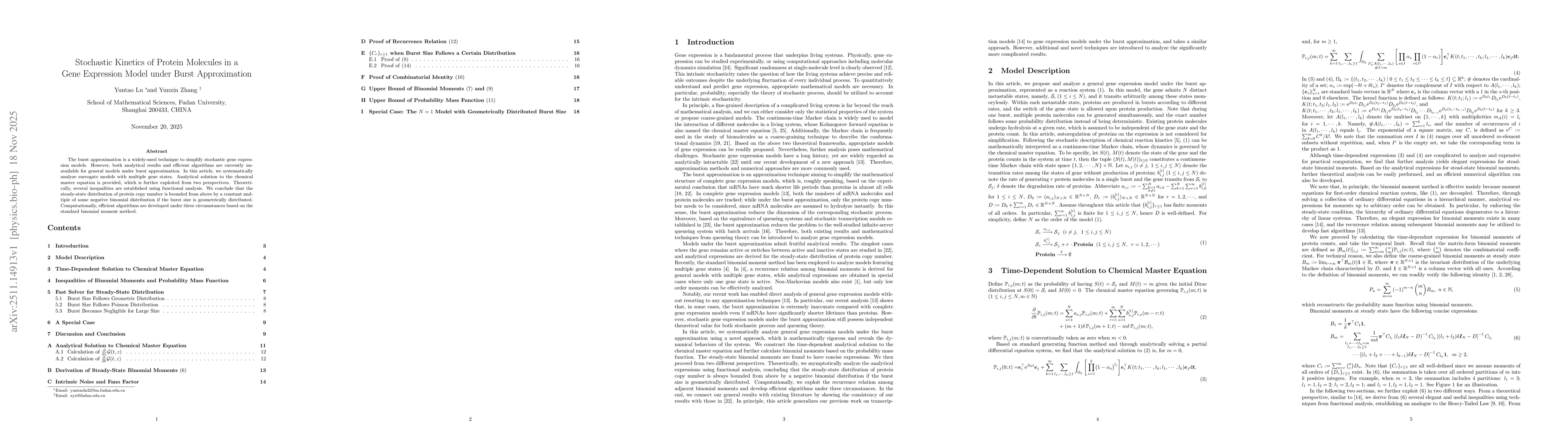 Thumbnail for Stochastic Kinetics of Protein Molecules in a Gene Expression Model under Burst Approximation
