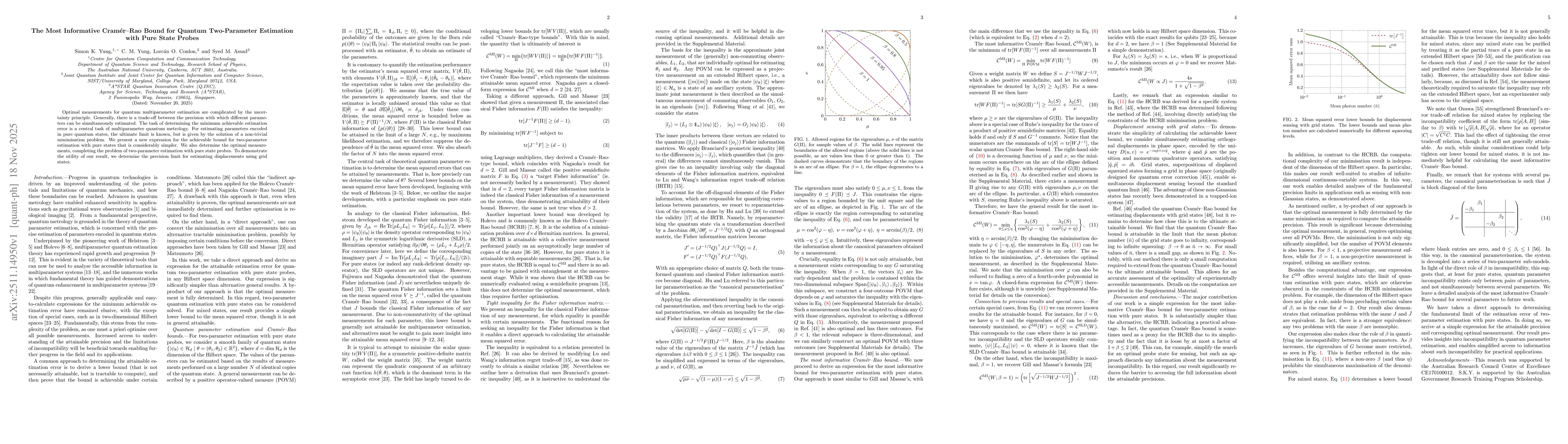 Thumbnail for The Most Informative Cramér--Rao Bound for Quantum Two-Parameter Estimation with Pure State Probes