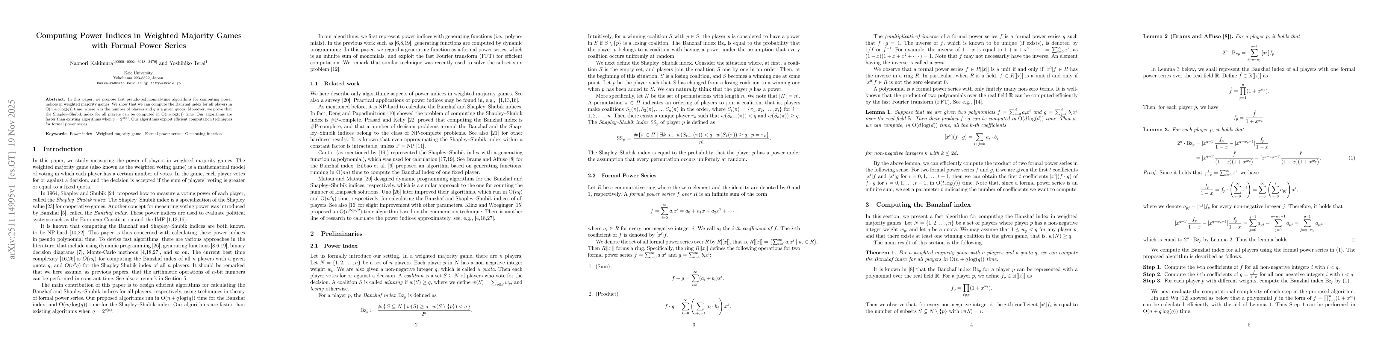 Thumbnail for Computing Power Indices in Weighted Majority Games with Formal Power Series