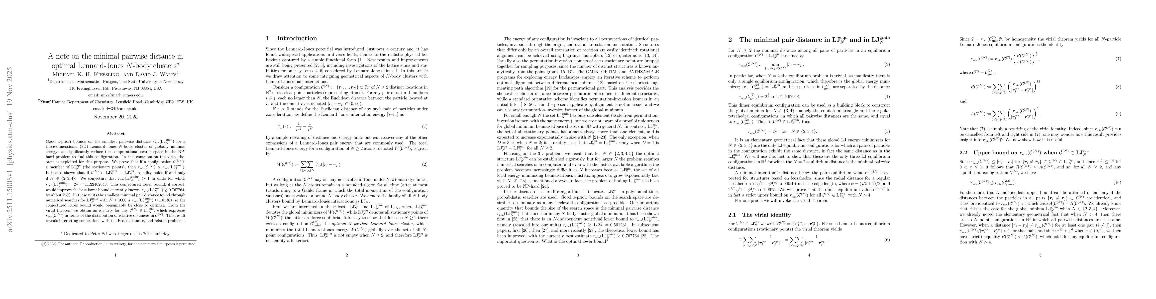 Thumbnail for A note on the minimal pairwise distance in optimal Lennard-Jones $N$-body clusters