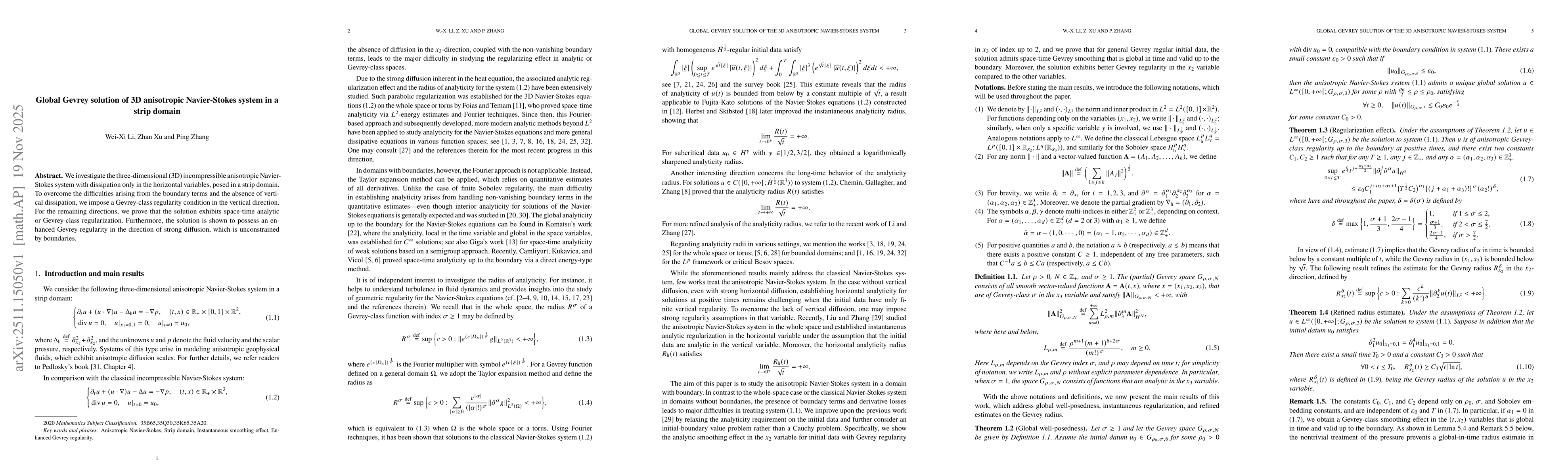 Thumbnail for Global Gevrey solution of 3D anisotropic Navier-Stokes system in a strip domain