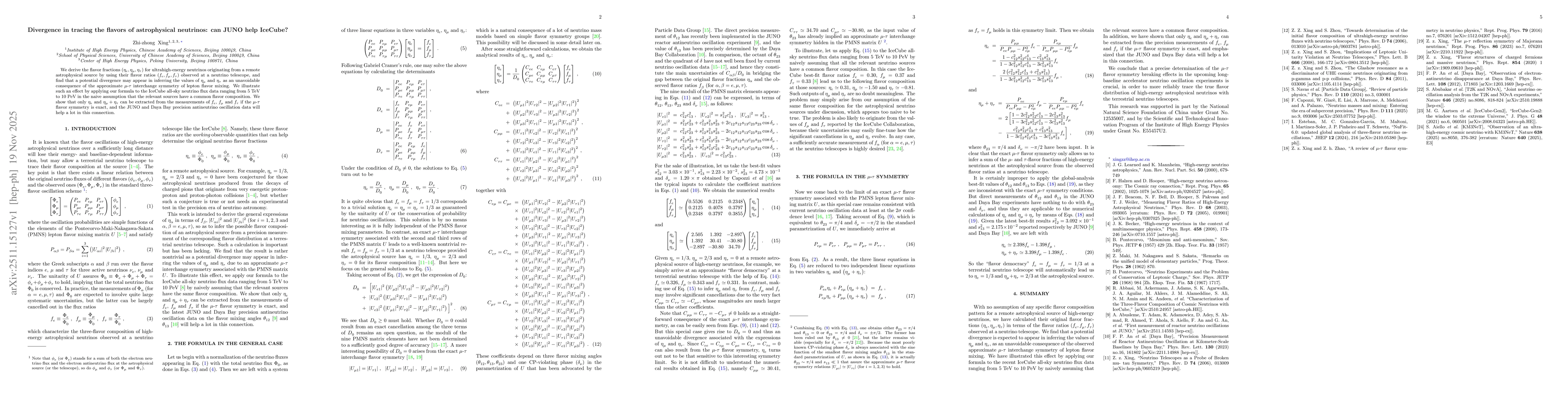 Thumbnail for Divergence in tracing the flavors of astrophysical neutrinos: can JUNO help IceCube?