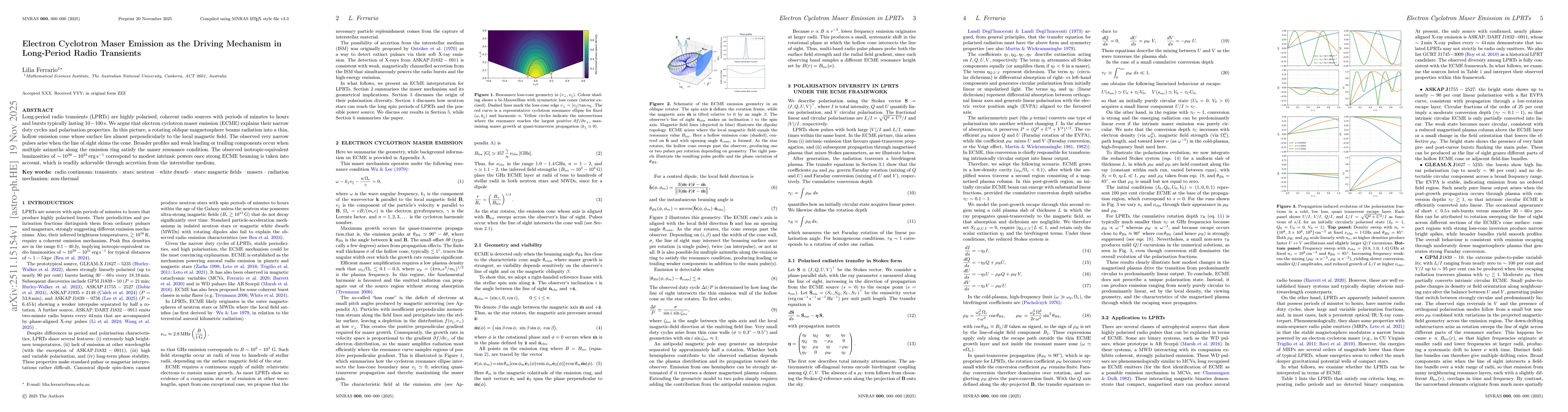 Thumbnail for Electron Cyclotron Maser Emission as the Driving Mechanism in Long-Period Radio Transients