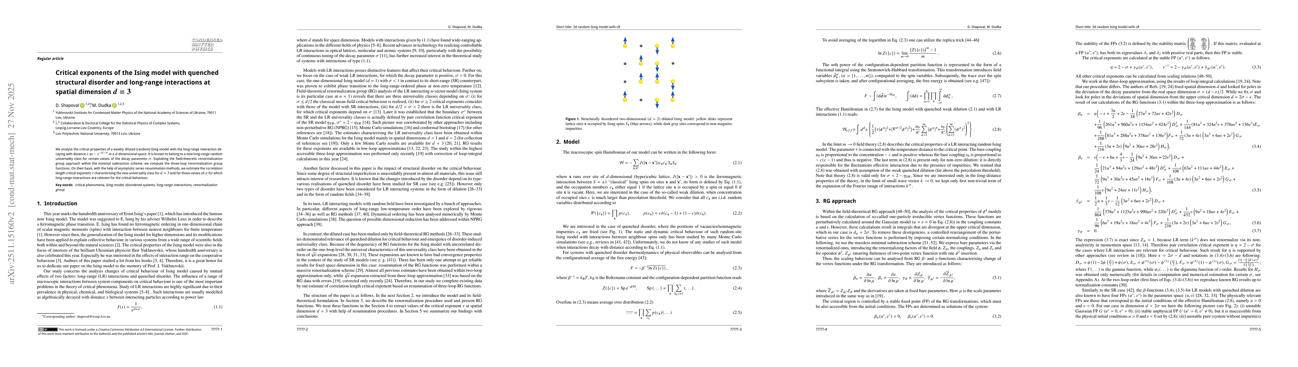 Thumbnail for Critical exponents of the Ising model with quenched structural disorder and long-range interactions at spatial dimension $d=3$