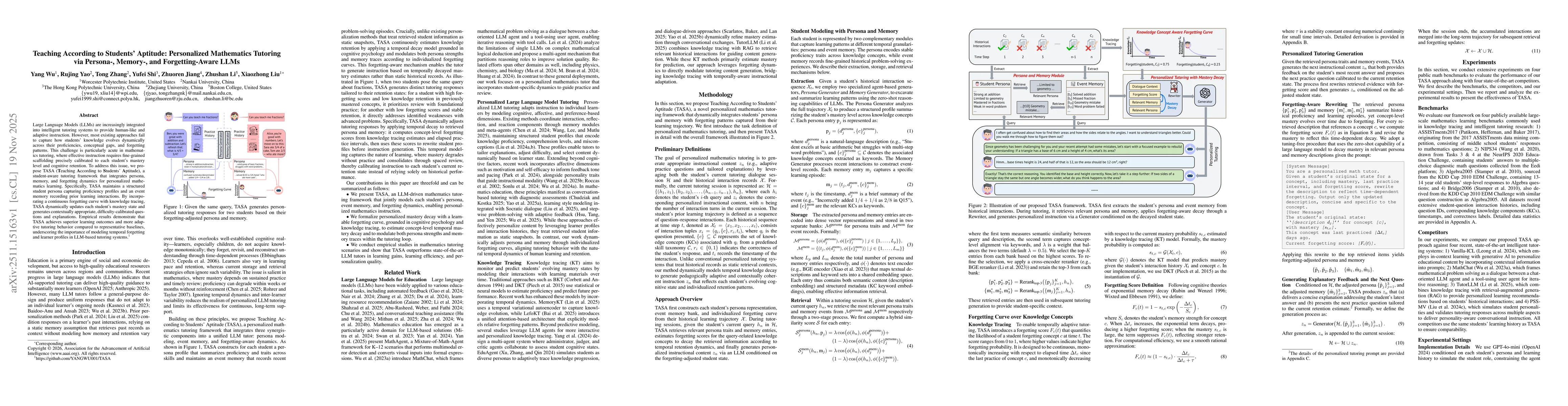 Thumbnail for Teaching According to Students' Aptitude: Personalized Mathematics Tutoring via Persona-, Memory-, and Forgetting-Aware LLMs