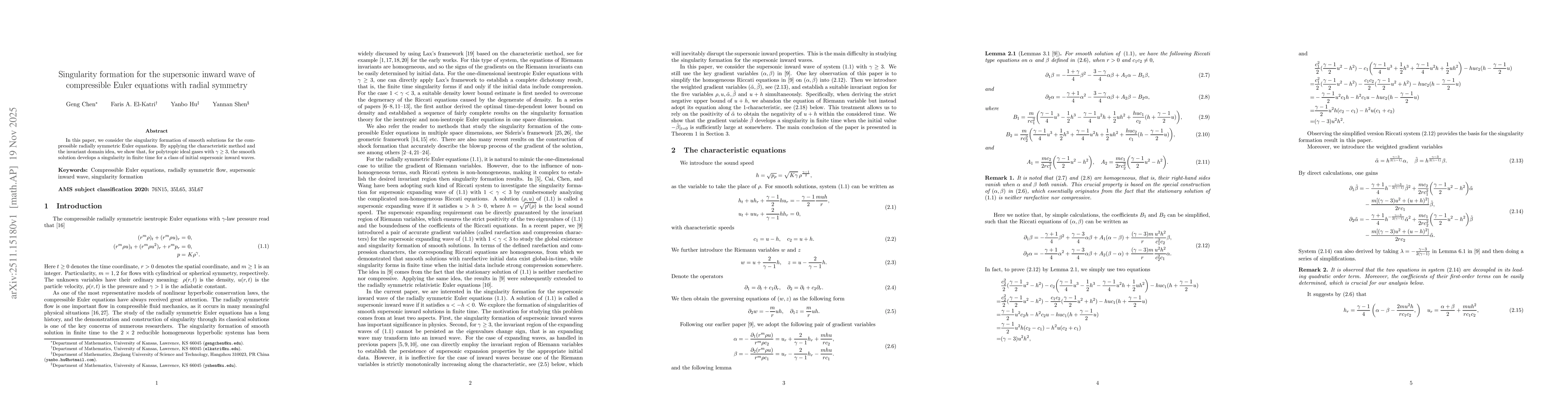 Thumbnail for Singularity formation for the supersonic inward wave of compressible Euler equations with radial symmetry