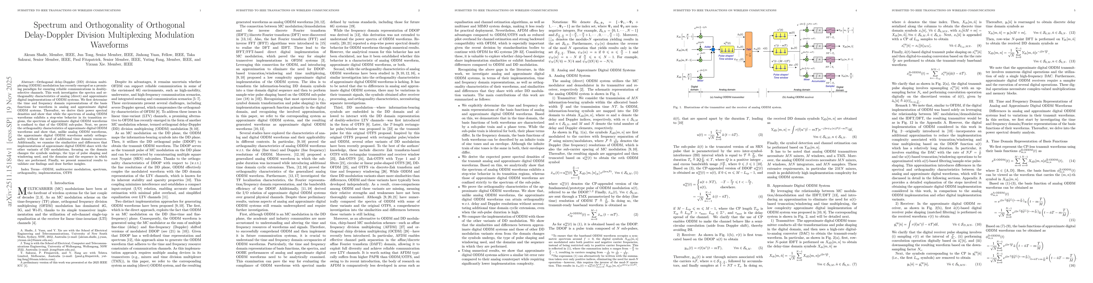 Thumbnail for Spectrum and Orthogonality of Orthogonal Delay-Doppler Division Multiplexing Modulation Waveforms