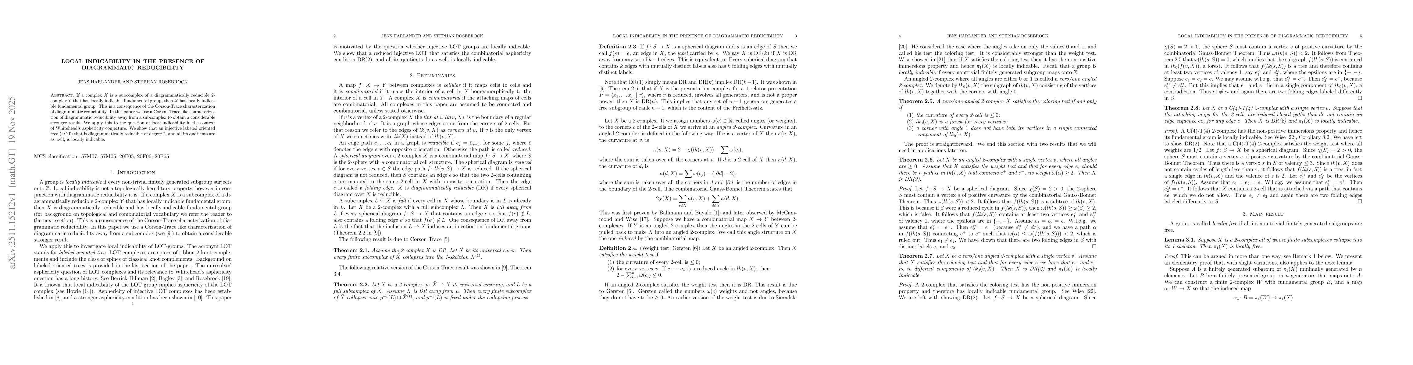 Thumbnail for Local indicability in the presence of diagrammatic reducibility